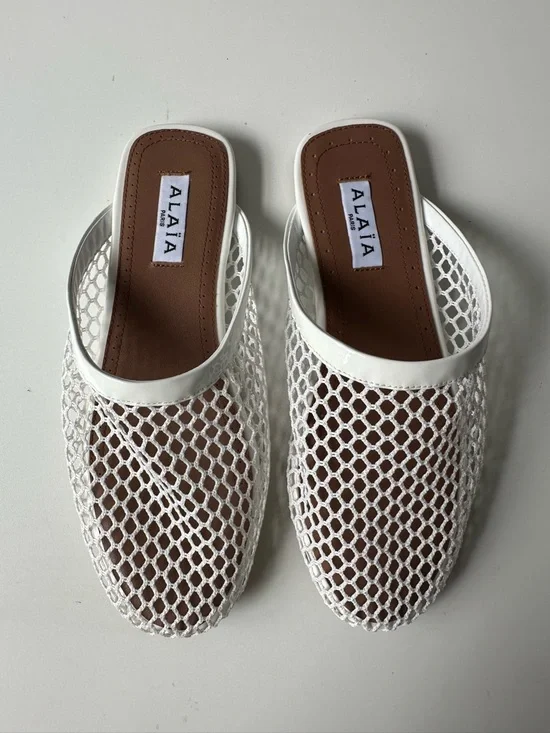 ALAÏA White Fishnet Mesh Slides | Iconic Net Mules Made in Italy Size 37 - Picture 2 of 11
